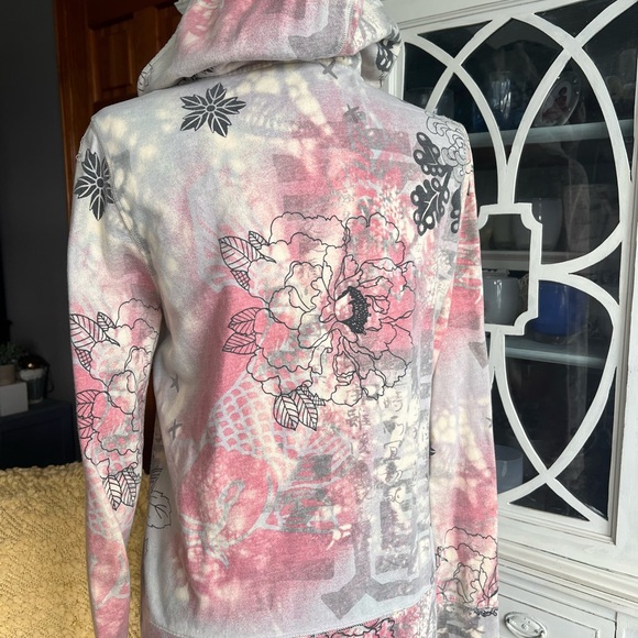 Lucky Brand Floral Zip-Up Hoodie - Pink and Gray Y2K vintage Sz M - Picture 2 of 6